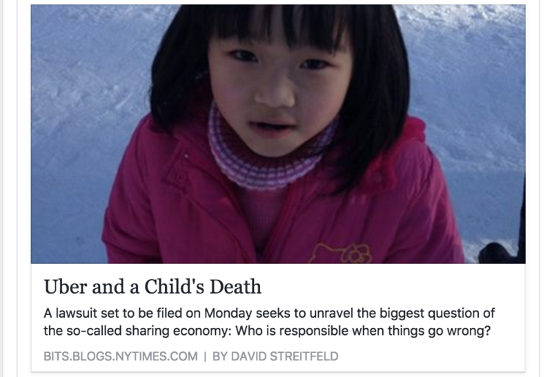  The New York Times covered the tragic death of Sophia Liu, the first pedestrian killed by a negligent Uber driver. 